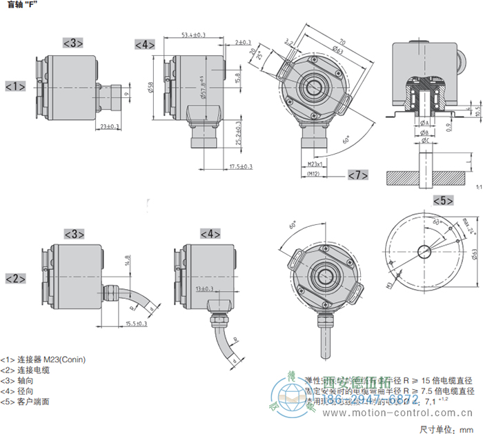 AC58-并口光電絕對值通用編碼器外形及安裝尺寸(盲軸F) - 西安德伍拓自動化傳動系統有限公司