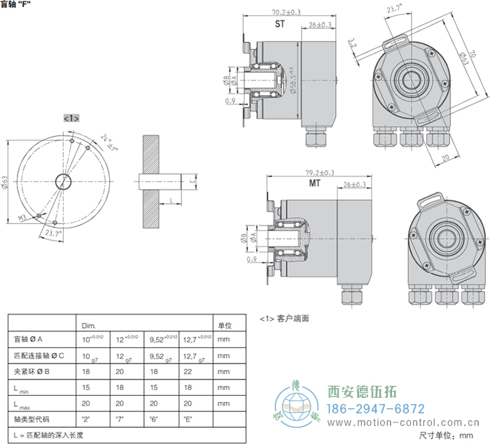 AC58-CANopen光電絕對值通用編碼器外形及安裝尺寸(盲軸F) - 西安德伍拓自動化傳動系統(tǒng)有限公司