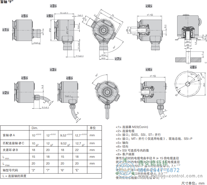 AC58-Interbus光電絕對值通用編碼器外形及安裝尺寸(盲軸F) - 西安德伍拓自動化傳動系統有限公司