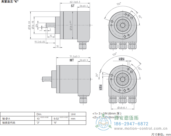 AC58-Interbus光電絕對值通用編碼器外形及安裝尺寸(夾緊法蘭K) - 西安德伍拓自動化傳動系統有限公司