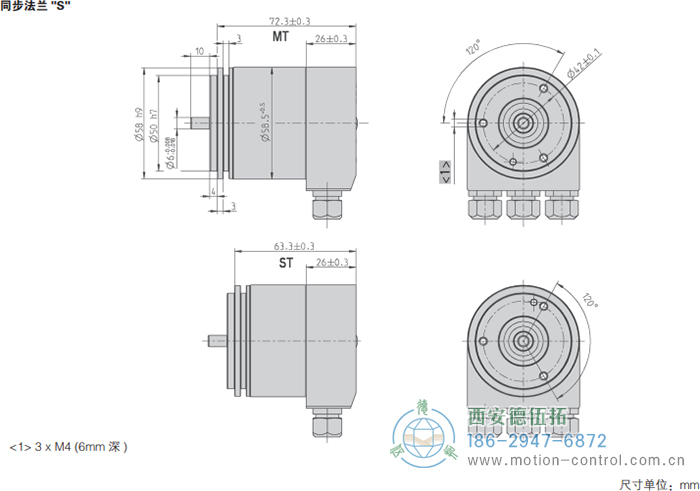 AC58-Profibus光電絕對值通用編碼器外形及安裝尺寸(同步法蘭S) - 西安德伍拓自動化傳動系統有限公司