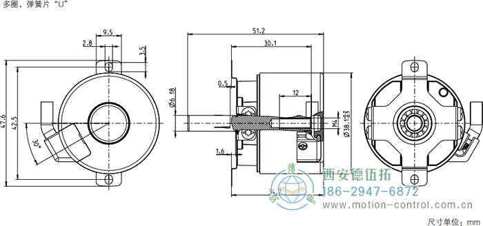 AD34光電絕對(duì)值電機(jī)反饋編碼器外形及安裝尺寸(多圈，彈簧片U) - 西安德伍拓自動(dòng)化傳動(dòng)系統(tǒng)有限公司