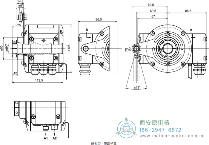 HMG10-T - DeviceNet絕對值重載編碼器外形及安裝尺寸(通孔型) - 西安德伍拓自動化傳動系統有限公司