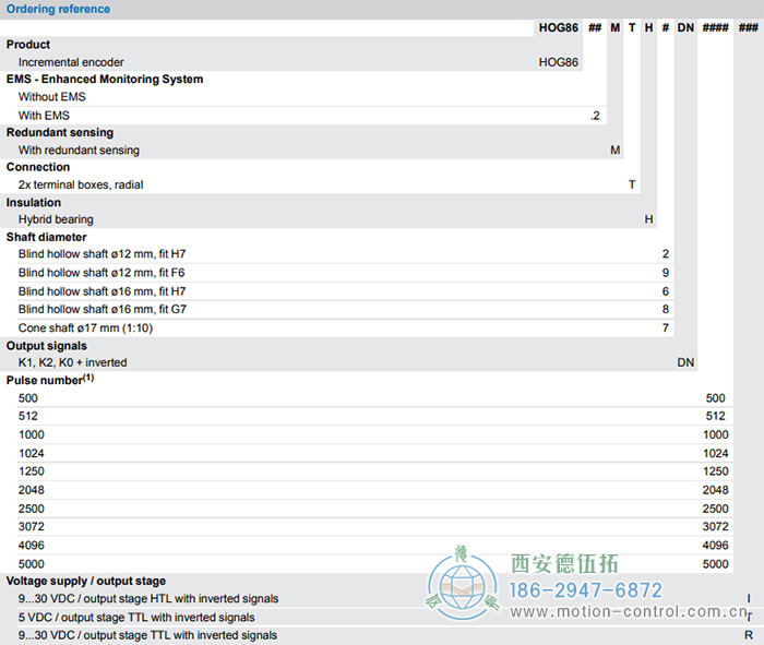 HOG86M增量重載編碼器訂貨選型參考 - 西安德伍拓自動化傳動系統有限公司